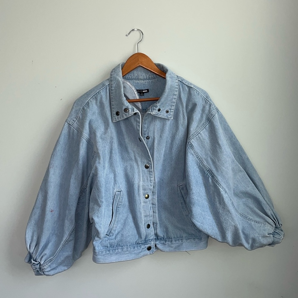 Fashion Nova Puff Sleeve Jean Jacket Size S